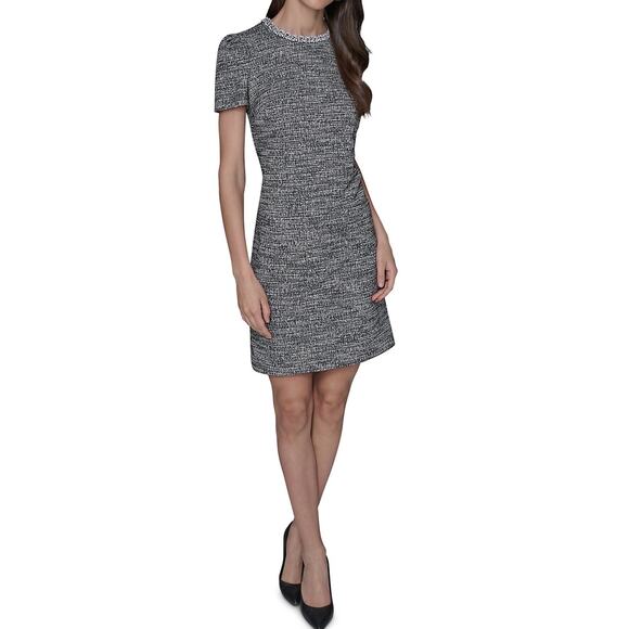 Karl Lagerfeld Paris Knit Tweed A Line Dress - Picture 2 of 9